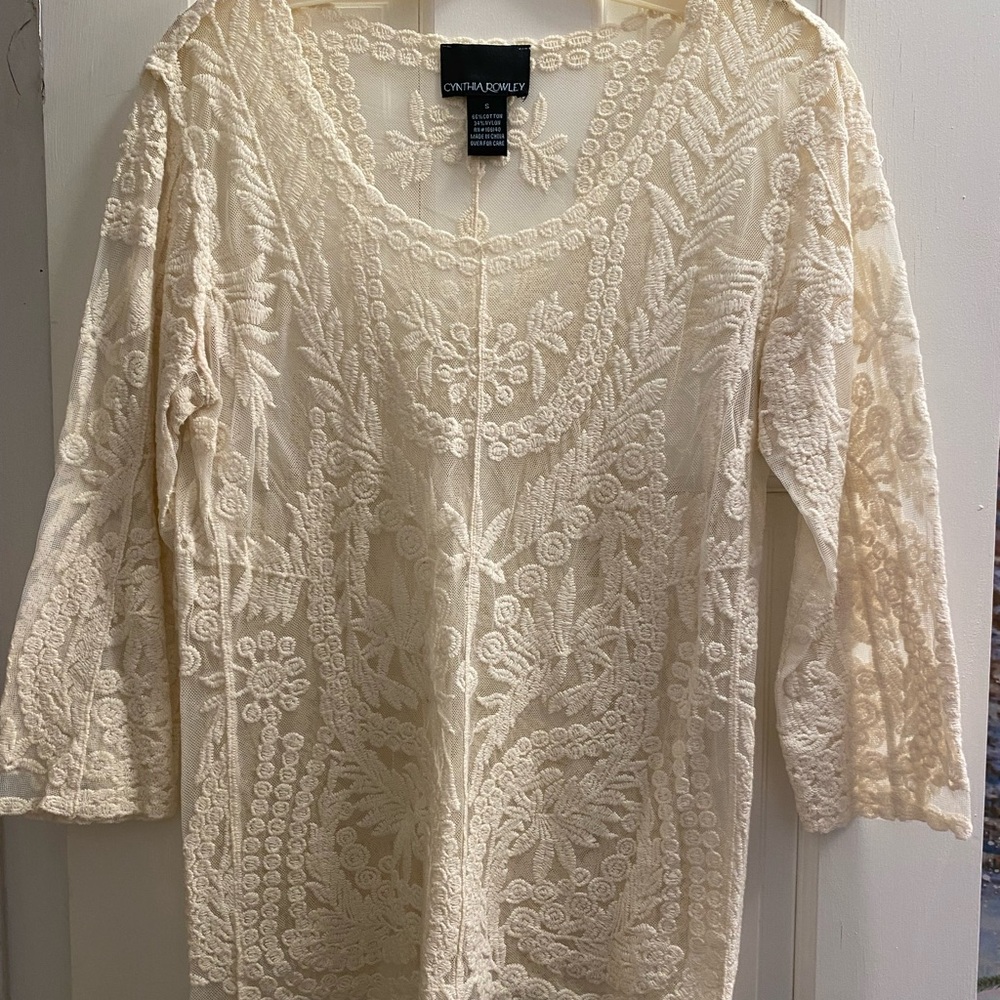 Cynthia Rowley Cream Embroidered Blouse
